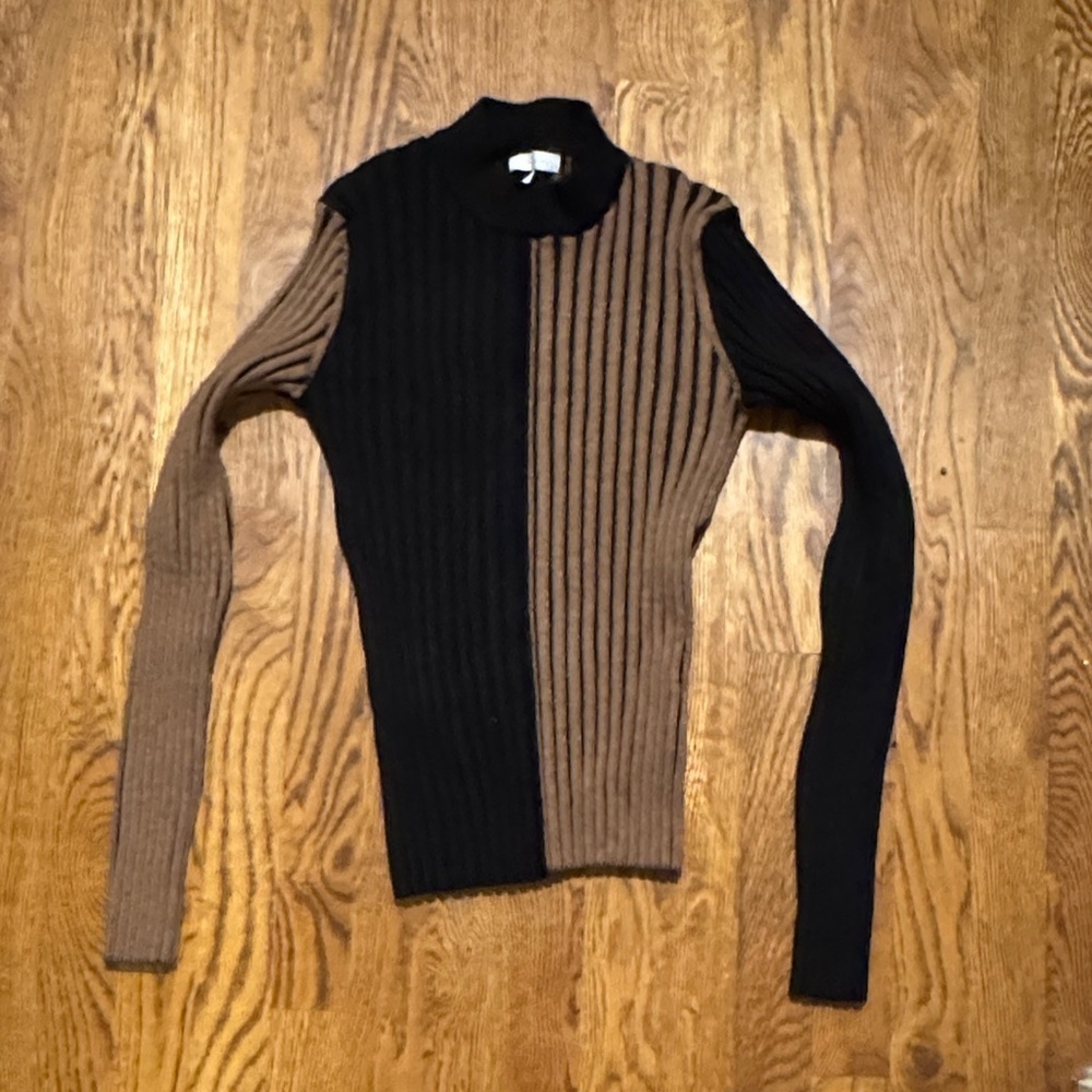 Ces Femme Black and Brown Ribbed Mock Neck Sweater size L